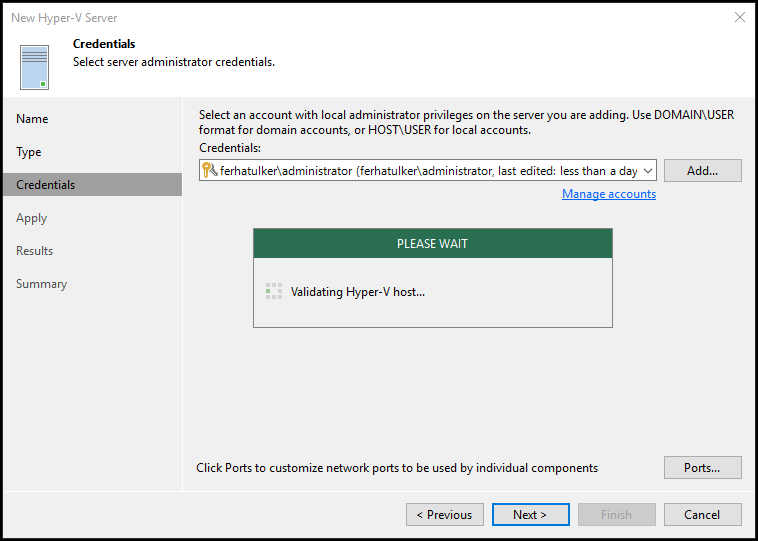 Veeam Backup & Replication v9.5 Update 4 (Hyper-V Server) Host Ekleme