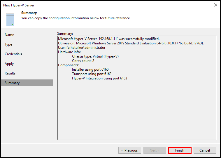 Veeam Backup & Replication v9.5 Update 4 (Hyper-V Server) Host Ekleme