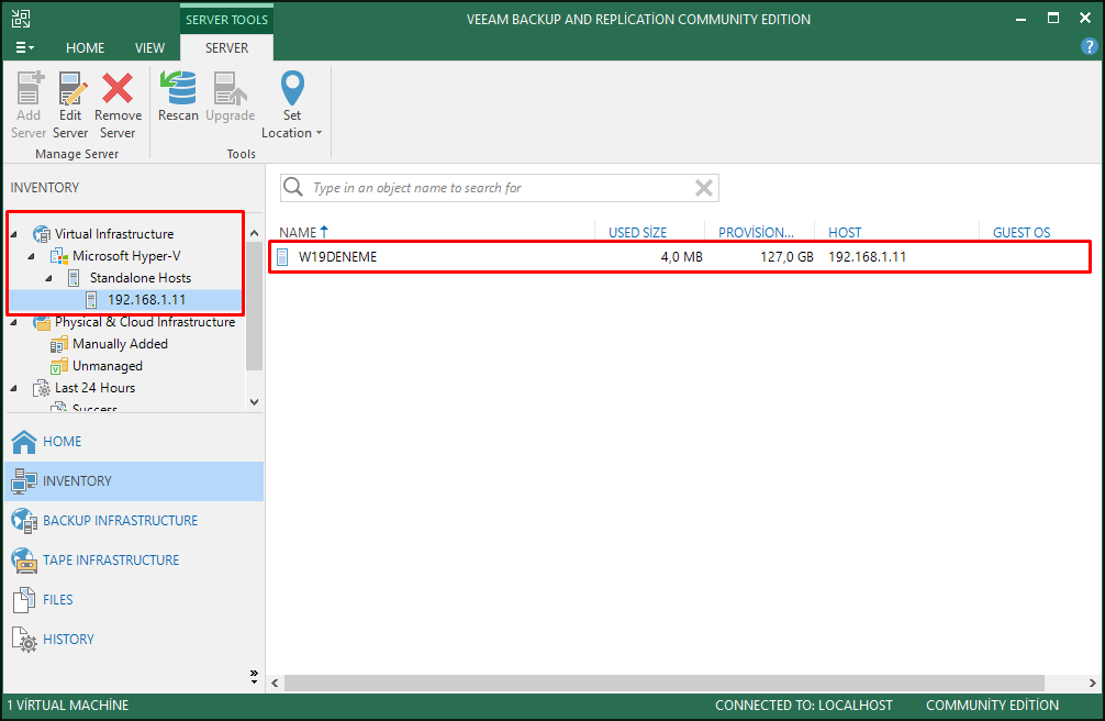 Veeam Backup & Replication v9.5 Update 4 (Hyper-V Server) Host Ekleme